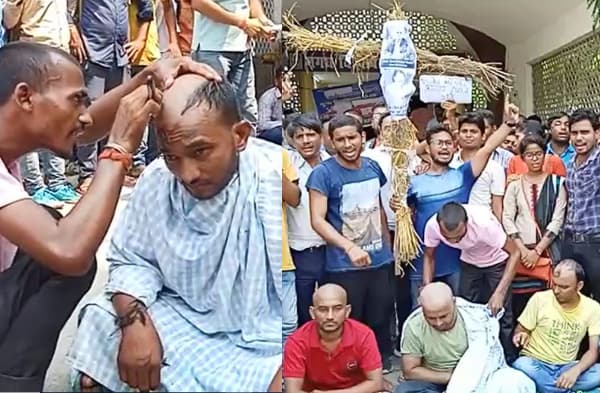 मगध यूनिवर्सिटी में रिजल्ट नहीं मिलने पर स्टूडेंट्स का हंगामा, बीएड के छात्रों ने कराया मुंडन