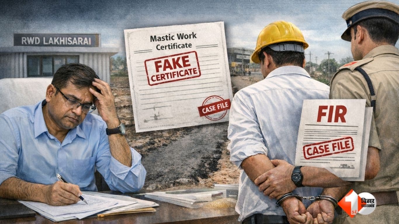 Bihar News, Lakhisarai RWD Engineer, फर्जी वर्क सर्टिफिकेट, Mastik Work Certificate Fraud, ग्रामीण कार्य विभाग लखीसराय, Executive Engineer Ashutosh Kumar, RCD Department Bihar, ठेकेदार पर केस, बिहार इ