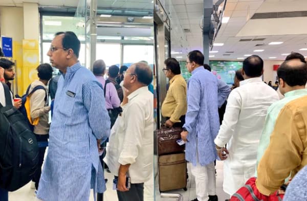 एयरपोर्ट पर दिखा संजय जायसवाल का सादगी भरा अंदाज, एयरपोर्ट पर कतार में खड़े दिखे नए बीजेपी प्रदेश अध्यक्ष